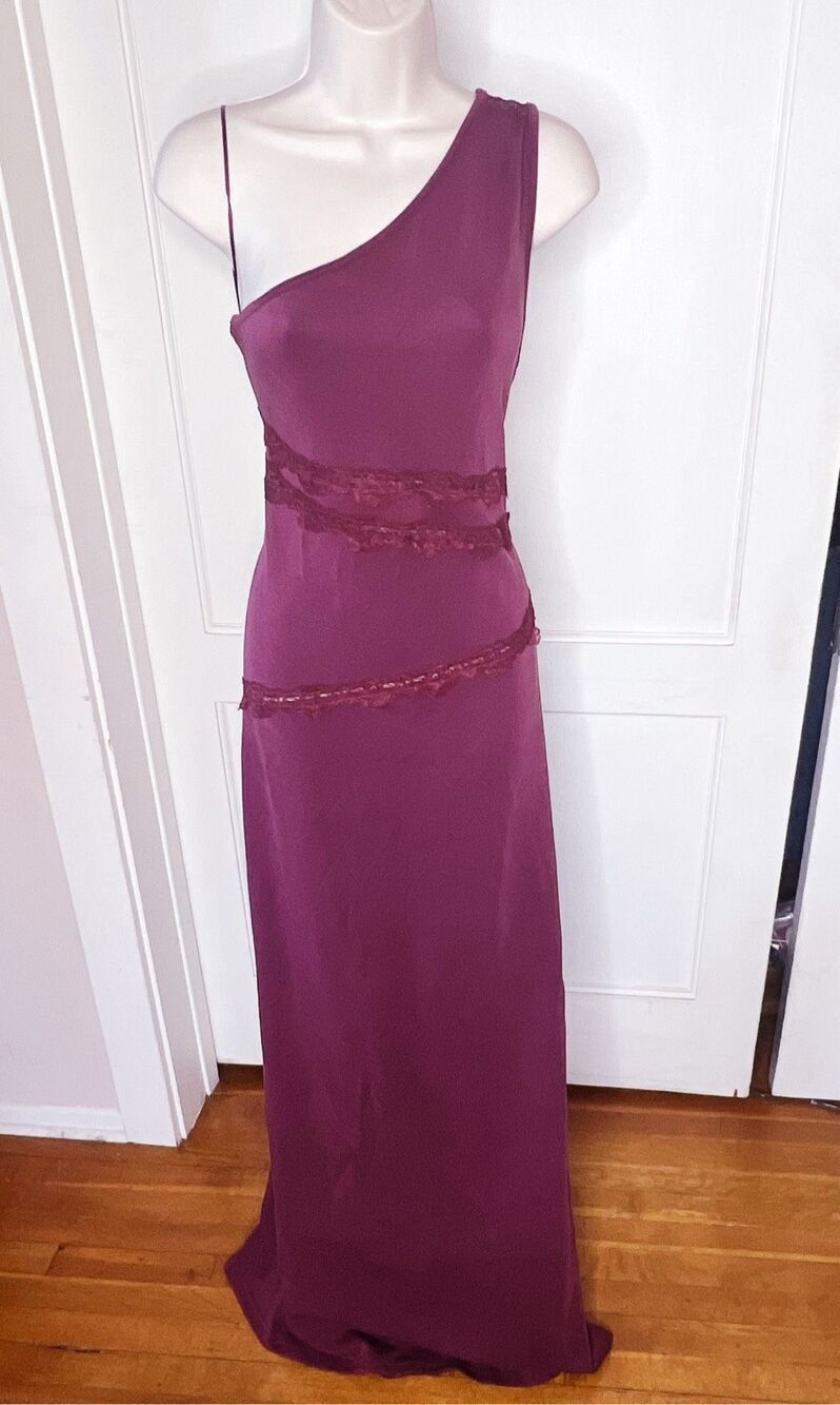 Princess Polly Ultraviolet One Shoulder Lace Maxi Dress Wine Size 12 Nwot